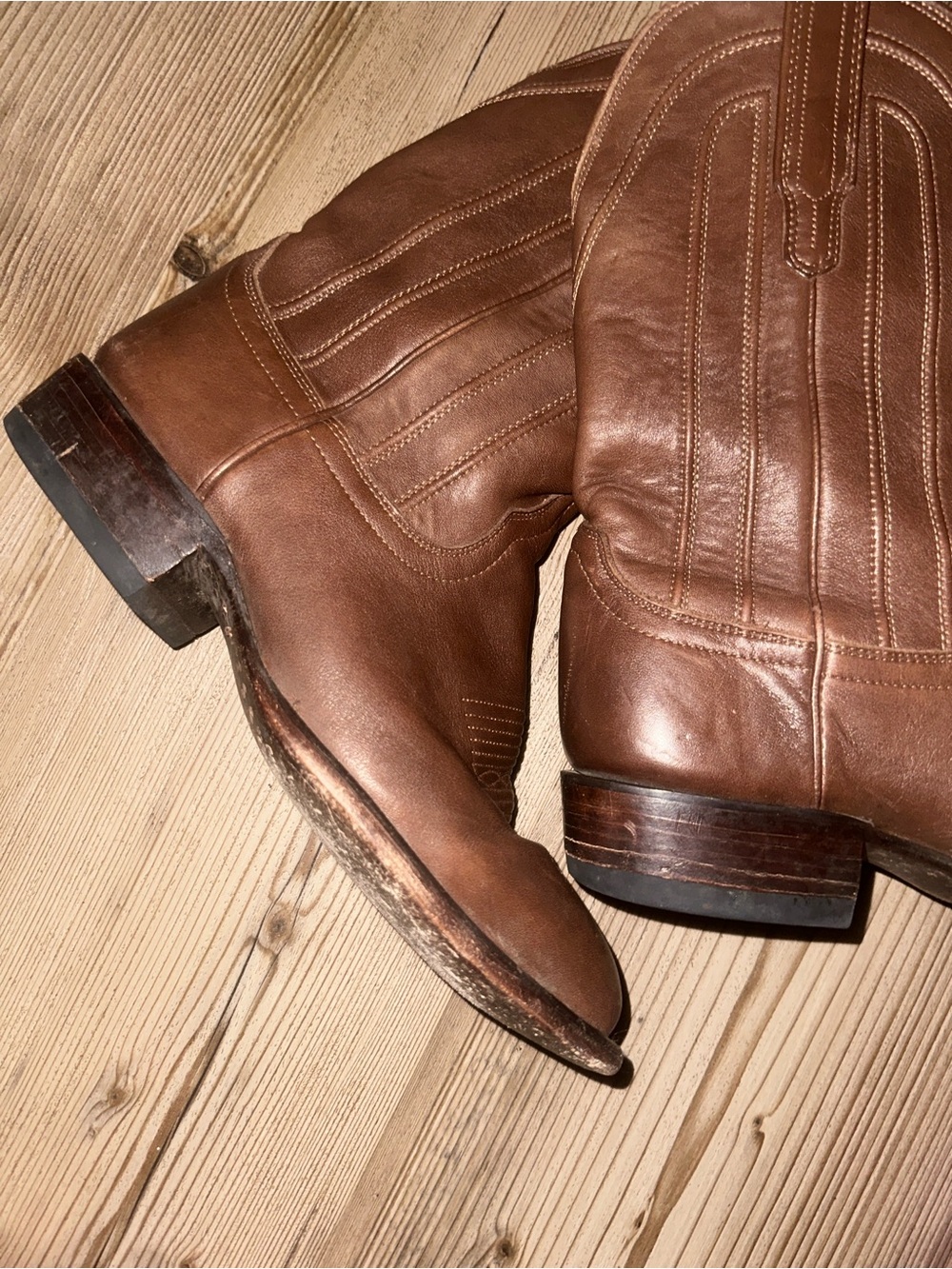 Tecovas Brown Leather Cowboy Boots with Stitched Vamp